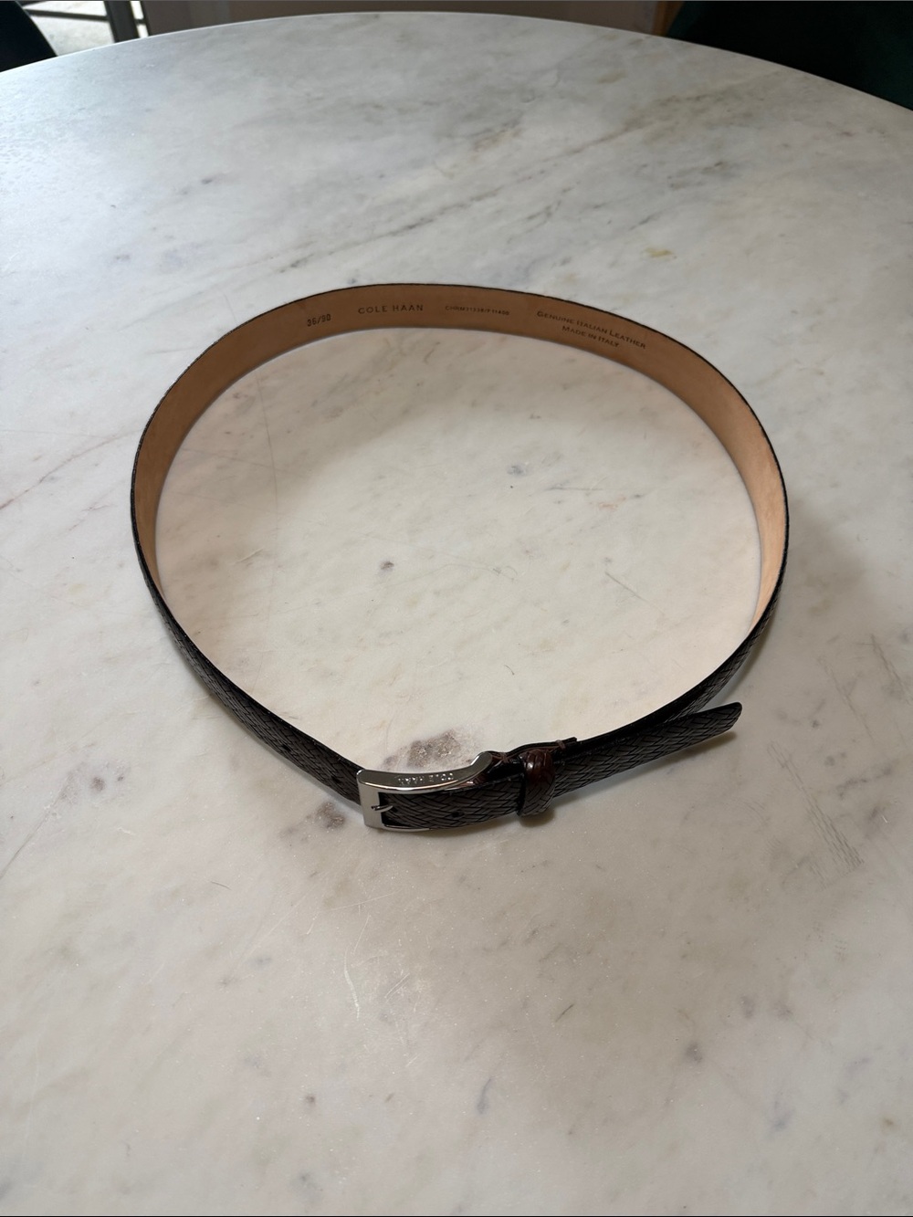 Cole Haan Dark Brown Leather Belt with Silver Buckle - 36/90